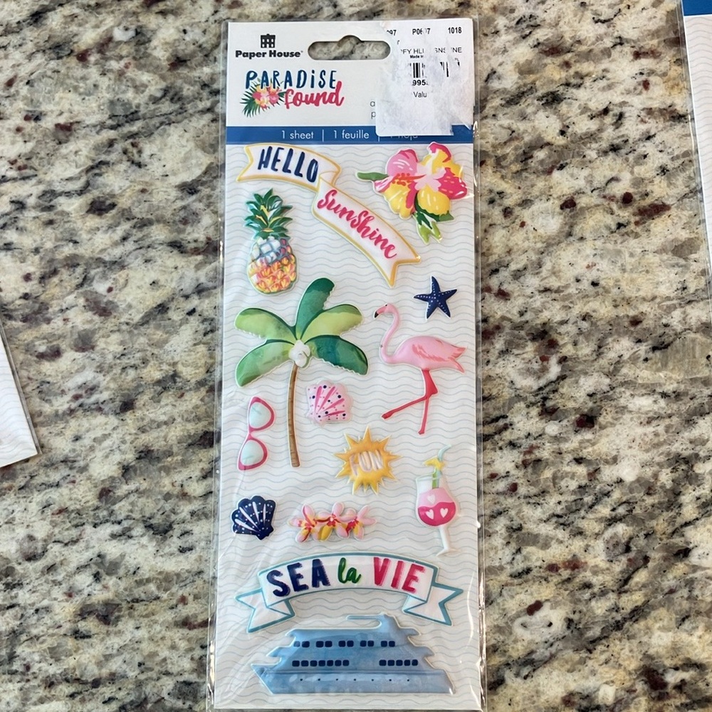 8 Pack Tropical Puffy Sticker Bundle - 7 New Sealed + 1 Bonus Partial Beach Pink - Picture 2 of 3